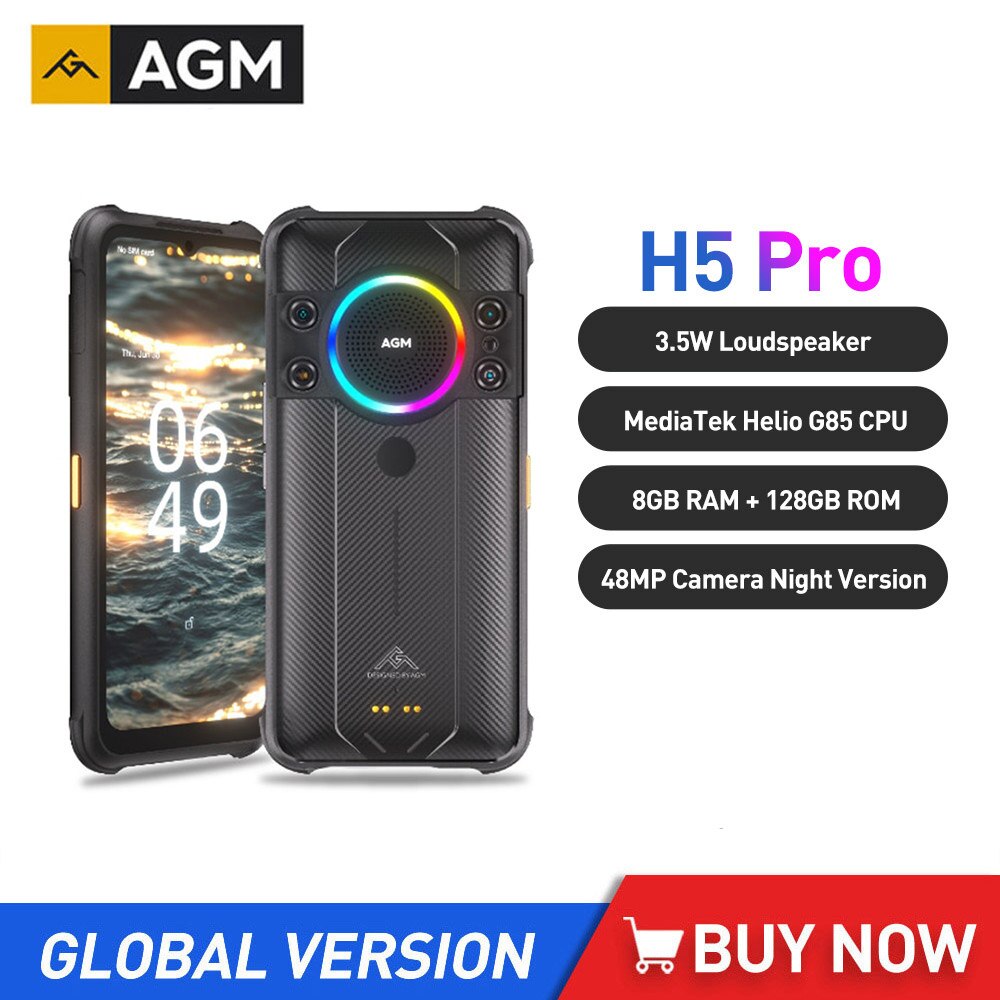 AGM H5 프로 견고한 방수 스마트폰, MTK Helio G85, 8GB + 128GB, 6.5 인치 HD 48MP 카메라, 야간 버전 휴대폰, 7000mAh NFC
